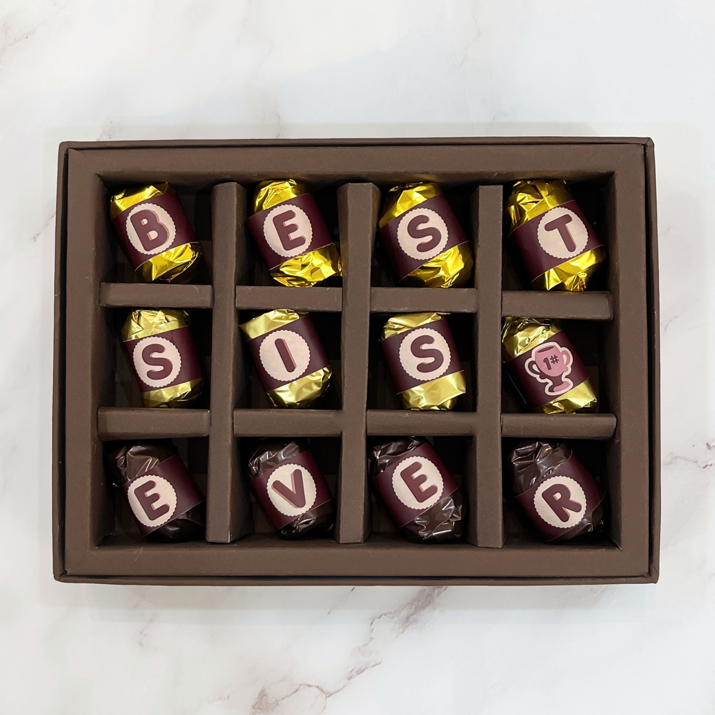 Best Sister Ever Rakhi Gift Box - 12 Pieces Assorted Chocolate Gift Box - Premium Almond and Dates Chocolates
