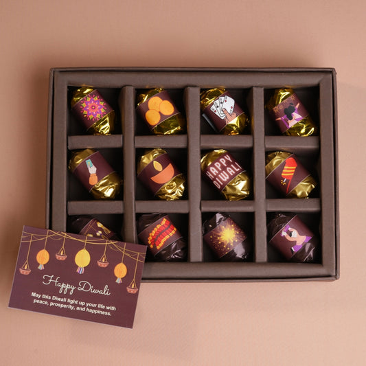 Diwali Gift Box - Almond and Chocolate Dates - 12 Pieces Premium Assorted Dates Chocolates - Dry Fruits Gift Box - Happy Diwali - Dark Chocolate Gift