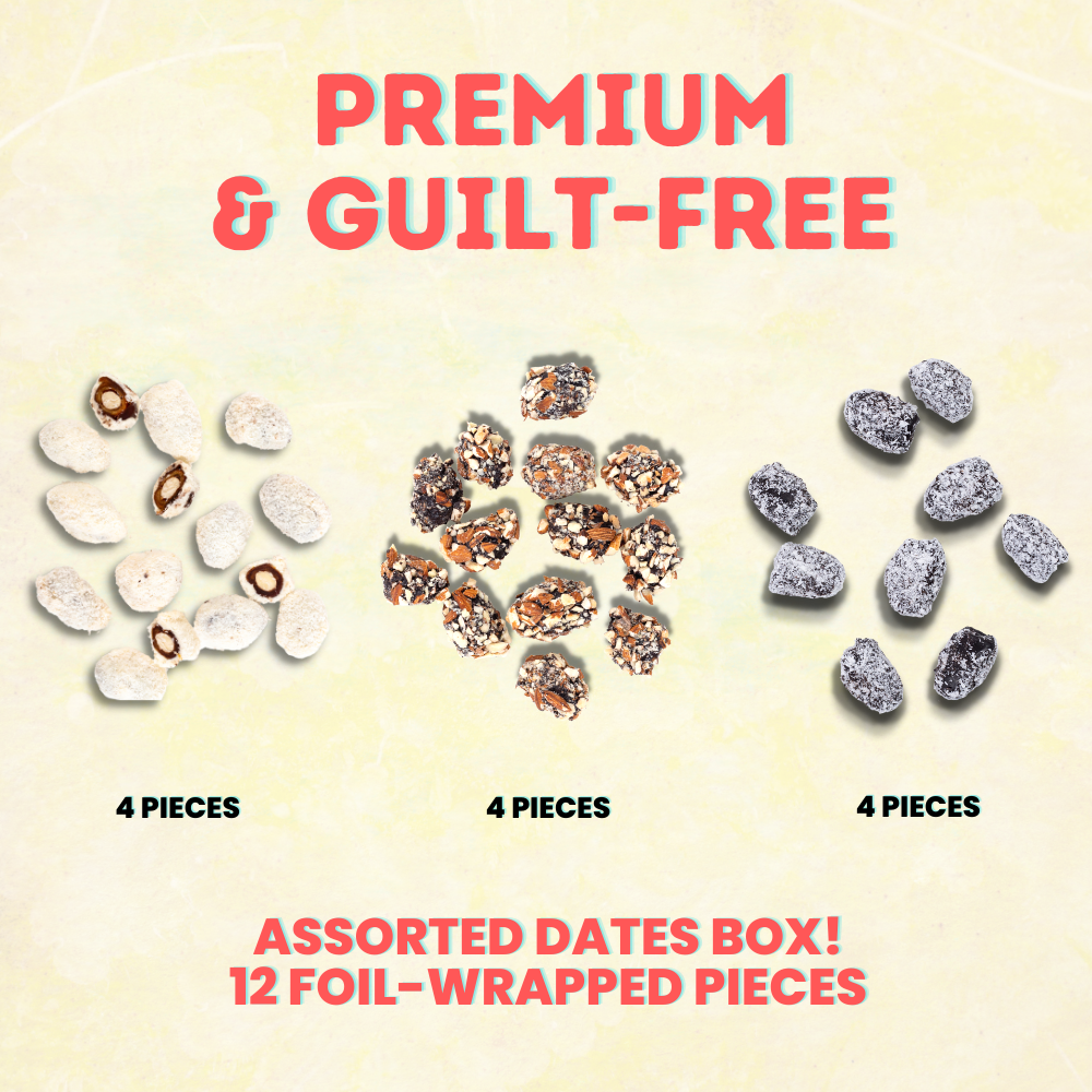 Diwali Gift Box - Almond and Chocolate Dates - 12 Pieces Premium Assorted Dates Chocolates - Dry Fruits Gift Box - Happy Diwali - Dark Chocolate Gift
