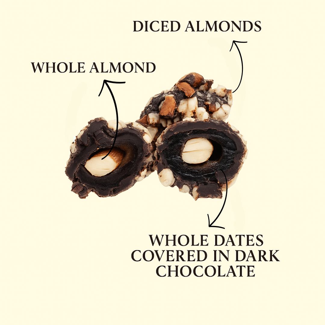 Dark Chocolate Dates with Almonds - 12 Pieces