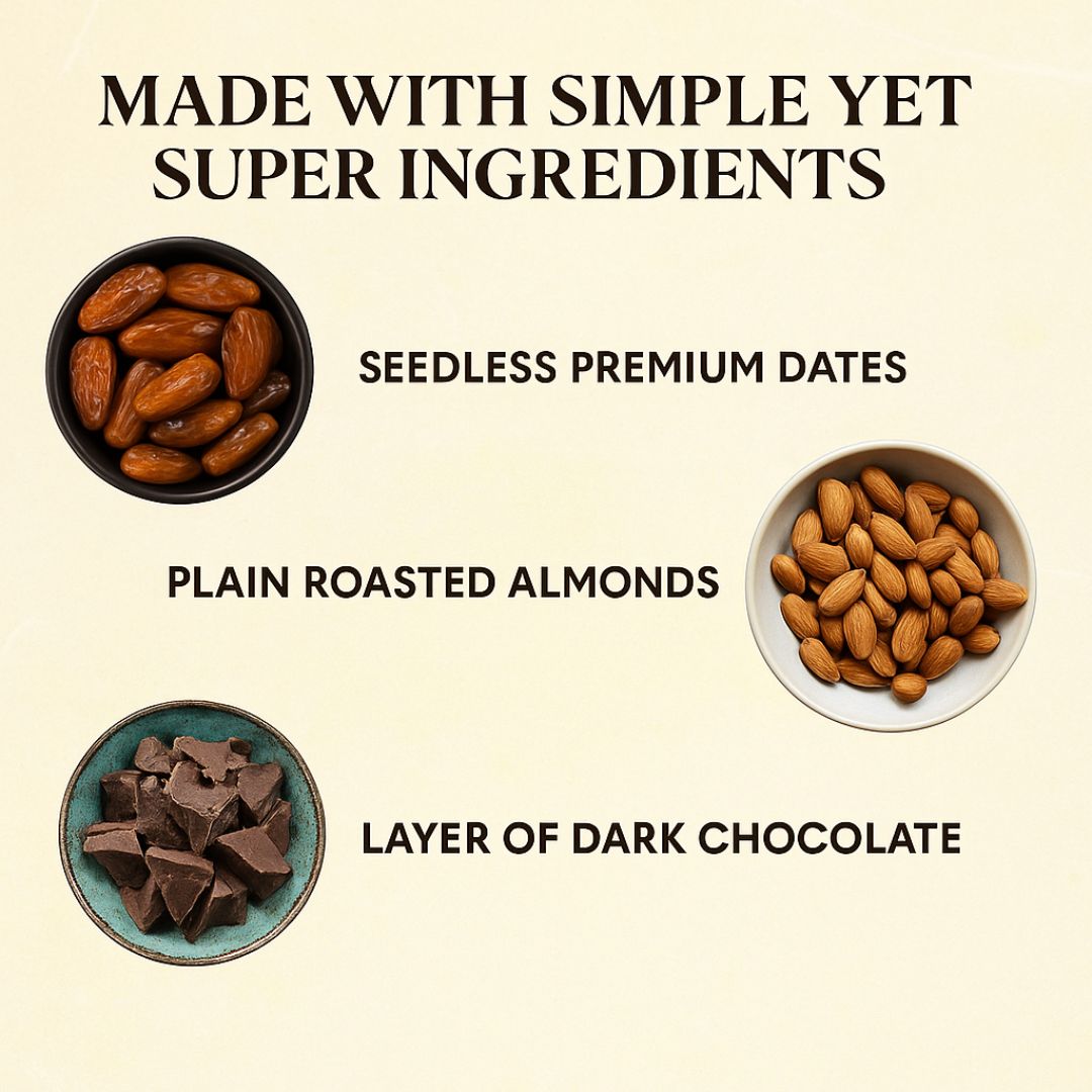 Dark Chocolate Dates with Almonds - 12 Pieces