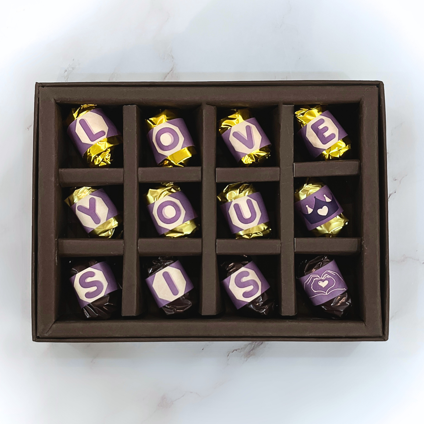 Love You Sis Rakhi Gift Box - 12 Pieces Assorted Chocolate Gift Box - Premium Almond and Dates Chocolates