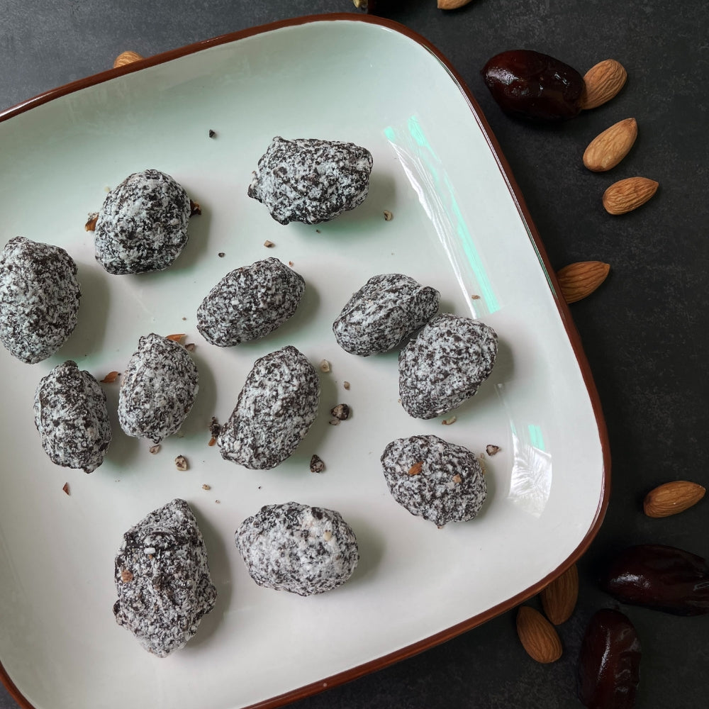 Almond & Chocolate Dates Combo - Premium Nuts & Chocolate Box - 12 Pieces