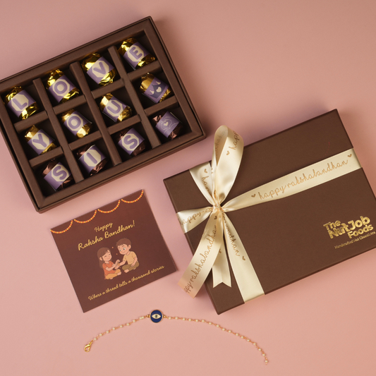 Love You Sis Rakhi Gift Box - 12 Pieces Assorted Chocolate Gift Box - Premium Almond and Dates Chocolates