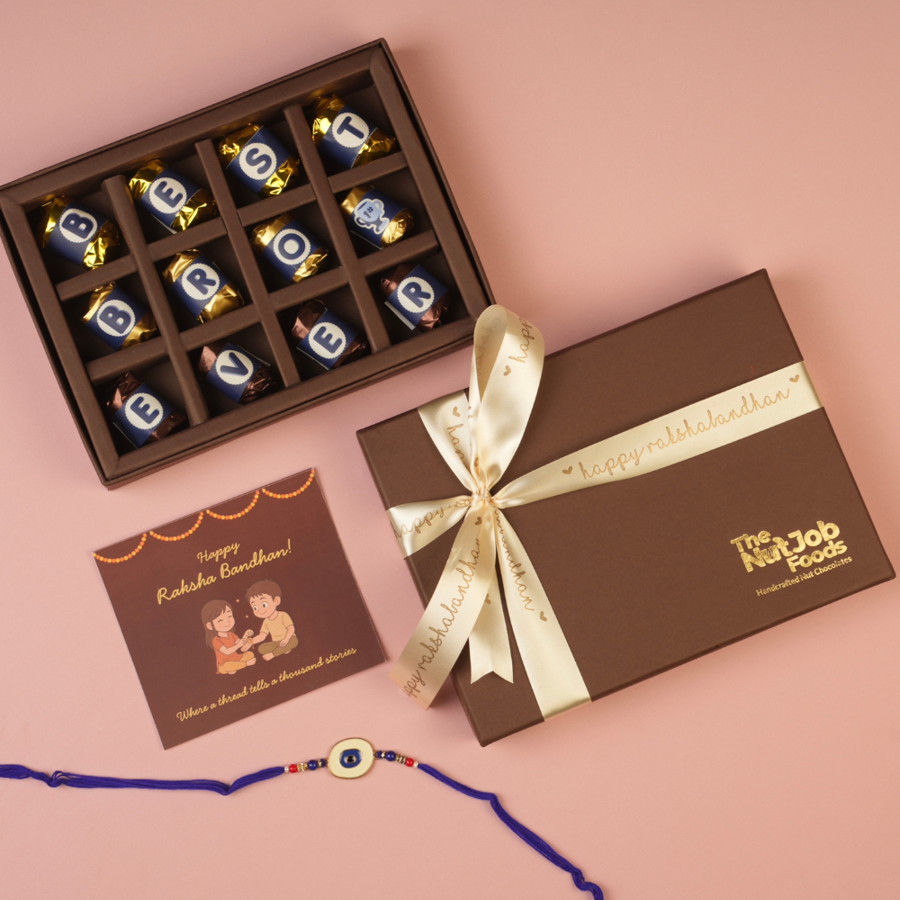 Best Brother Ever Rakhi Gift Box - 12 Pieces Assorted Chocolate Gift Box - Premium Almond and Dates Chocolates