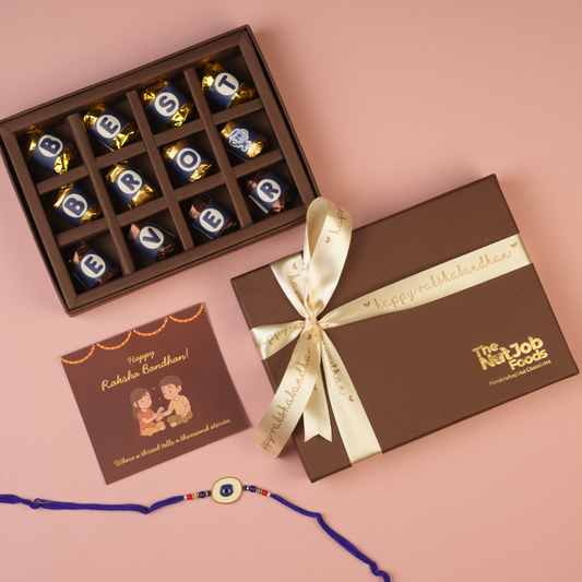 Best Brother Ever Rakhi Gift Box - 12 Pieces Assorted Chocolate Gift Box - Premium Almond and Dates Chocolates