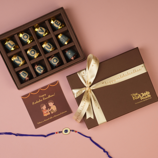 Love You Bro Rakhi Gift Box - 12 Pieces Assorted Chocolate Gift Box - Premium Almond and Dates Chocolates