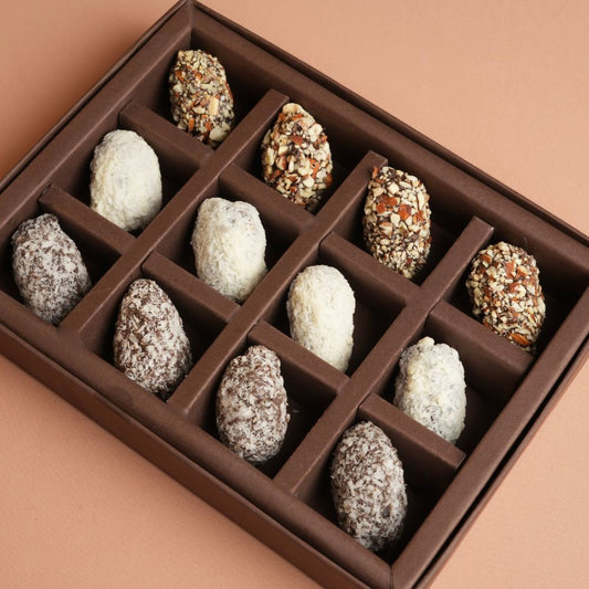 Almond & Chocolate Dates Combo - Premium Nuts & Chocolate Box - 12 Pieces