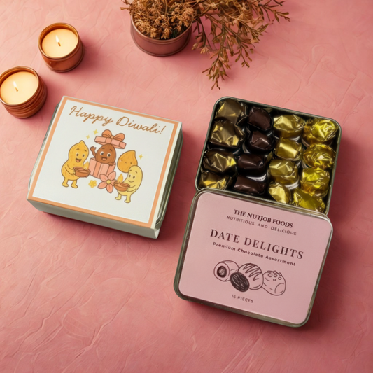 Diwali Special - Date Delights Premium Chocolate Tin Gift Box, 16 Pieces Assorted Chocolates