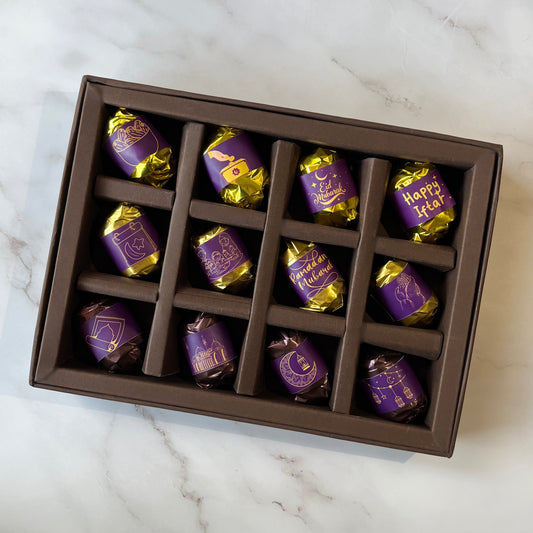 Ramadan/Eid Gift Box - Almond and Chocolate Dates - 12 Pieces Premium Assorted Dates Chocolates - Dry Fruits Gift Box - Ramadan - Eid Mubarak - Dark Chocolate Gift