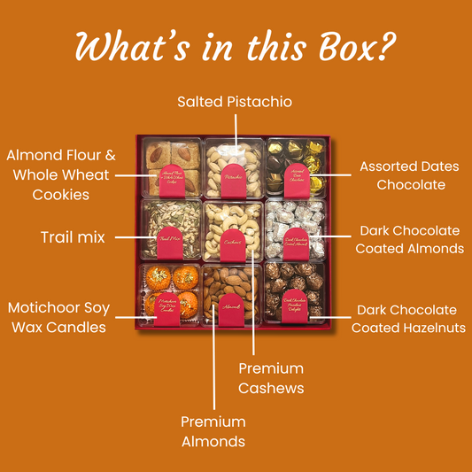 Sparkling Diwali Gift Box with Premium Nuts, Seeds, Chocolates, Cookies and Candles