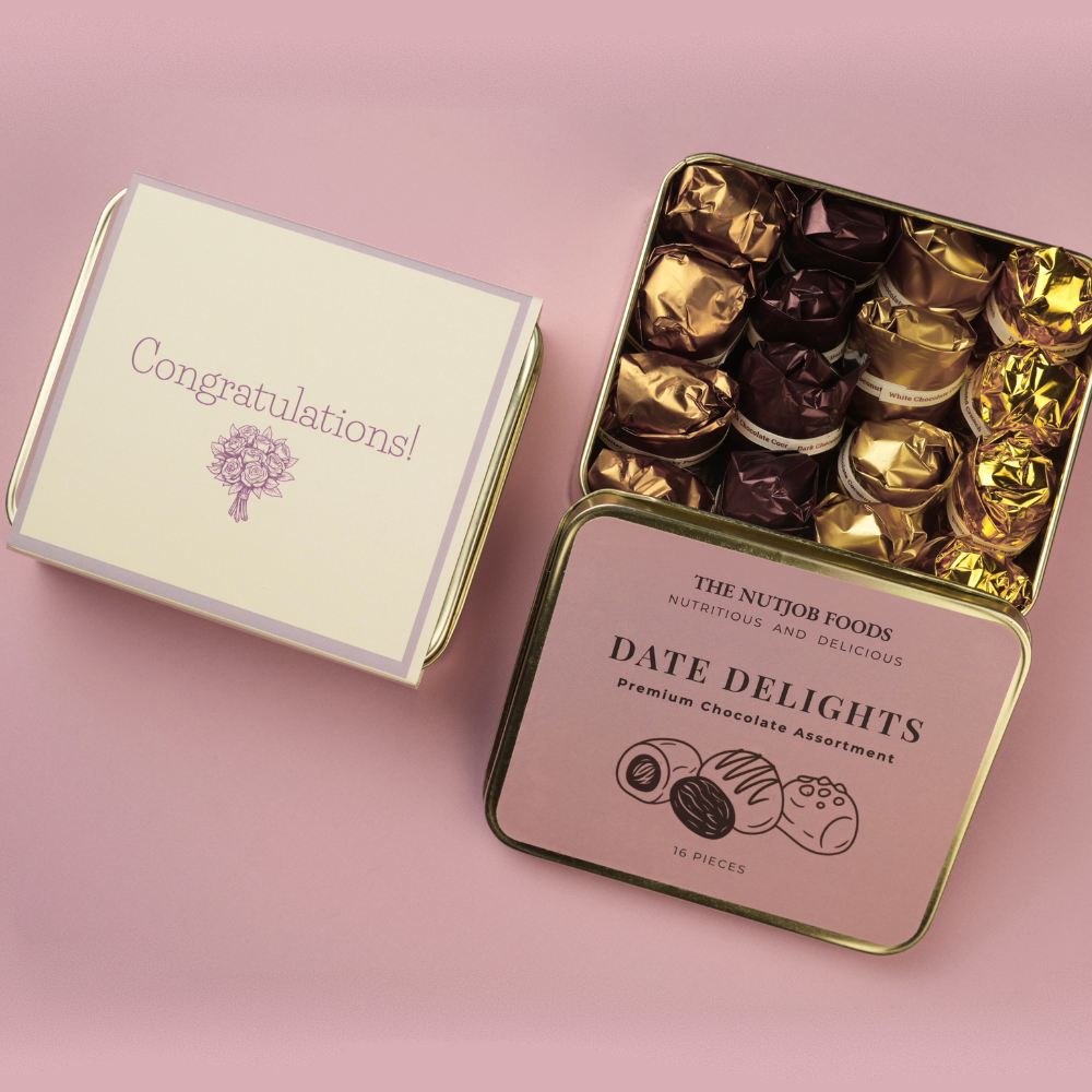 'Congratulations' Date Delights Premium Chocolate Gift Box, Assorted Dates Chocolates, 16 Pieces
