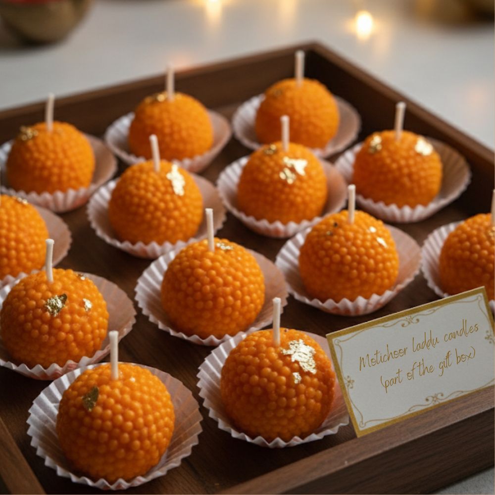 Diwali-Themed Wooden Gift Box with Nuts, Chocolates, Candles and Diwali Sleeve - 650g