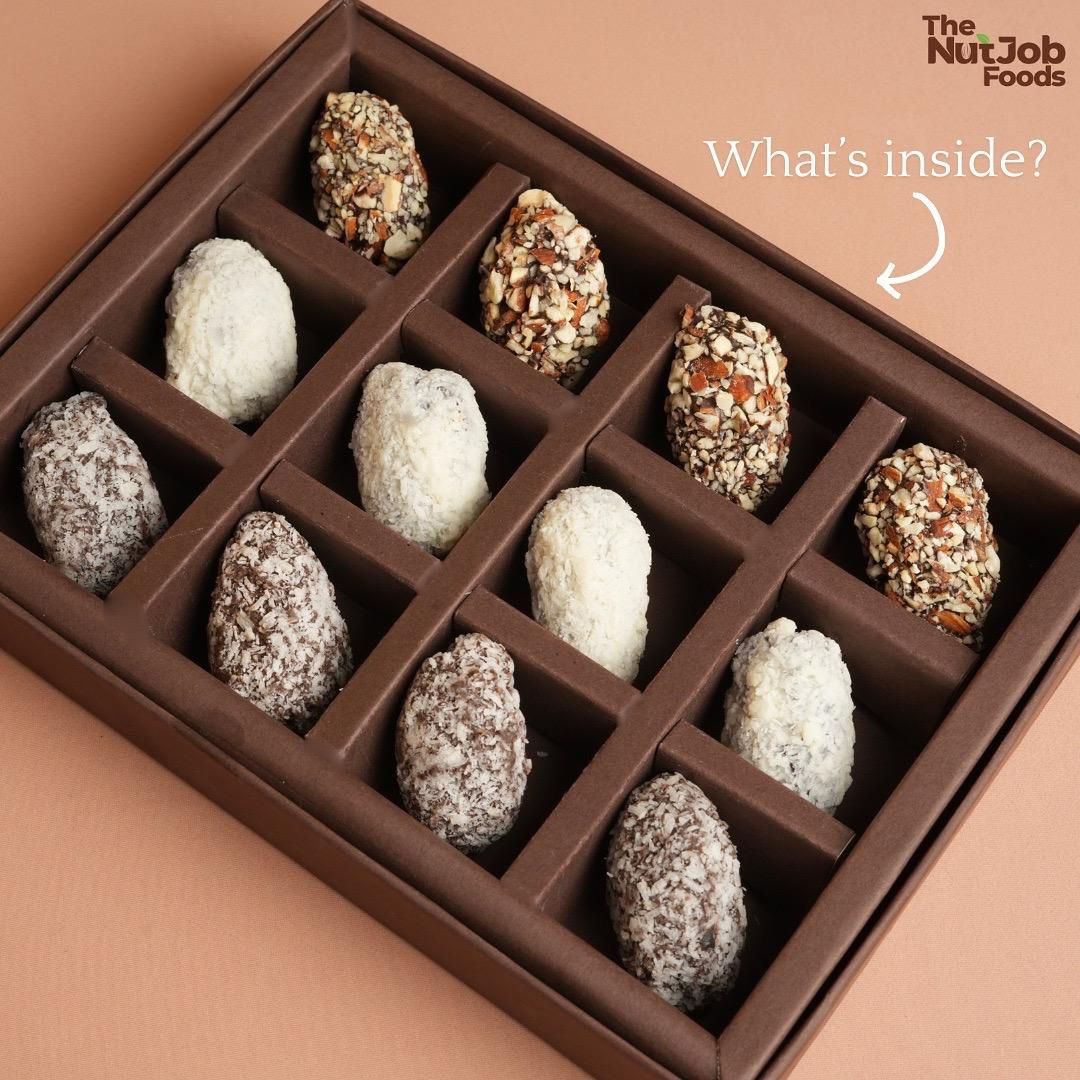 Birthday Chocolate Gift Box with Sweet Messages - Almond and Chocolate Dates - 12 Pieces