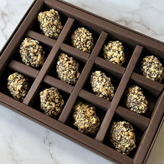 Handcrafted Peanut Butter and Dates Dark Chocolate 12 Piece Box