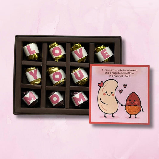 Chocolate Gift Box - Love You Mom - Premium Almond and Chocolate Dates - 12 Pieces