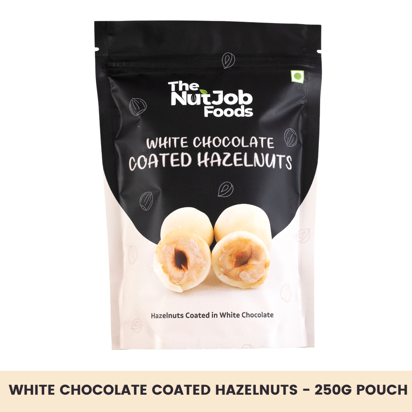 White Chocolate Coated Hazelnuts - 250g Pouch - Chocolate Coated Nuts, Hazelnut Snack, Hazelnut Chocolate, White Chocolate, Gift