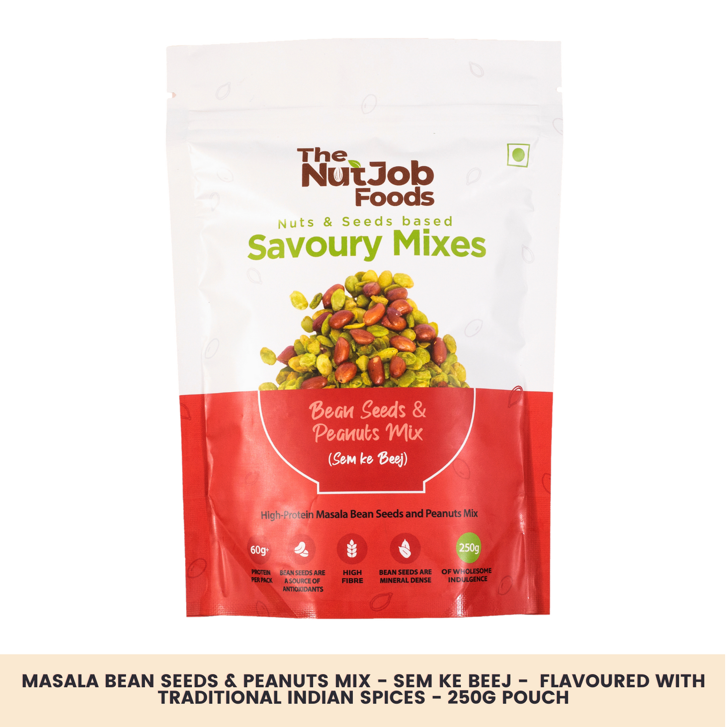 Bean Seeds - Sem ke Beej & Peanuts Mix - Spicy Namkeen Snack, Tea Snack - Nuts & Seeds Mix (250g)