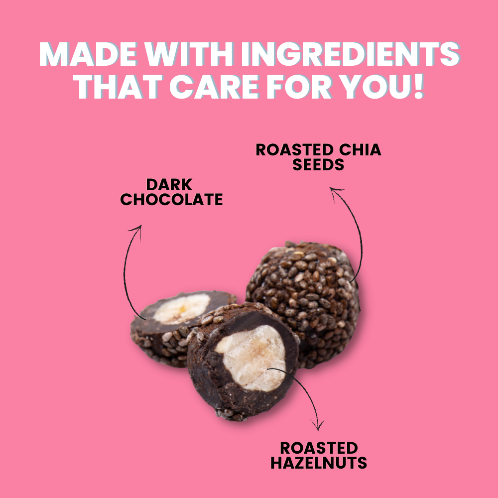 Dark Chocolate Hazelnut Delights - Roasted Hazelnuts Coated in Dark Chocolate & Roasted Chia Seeds - 200 Grams