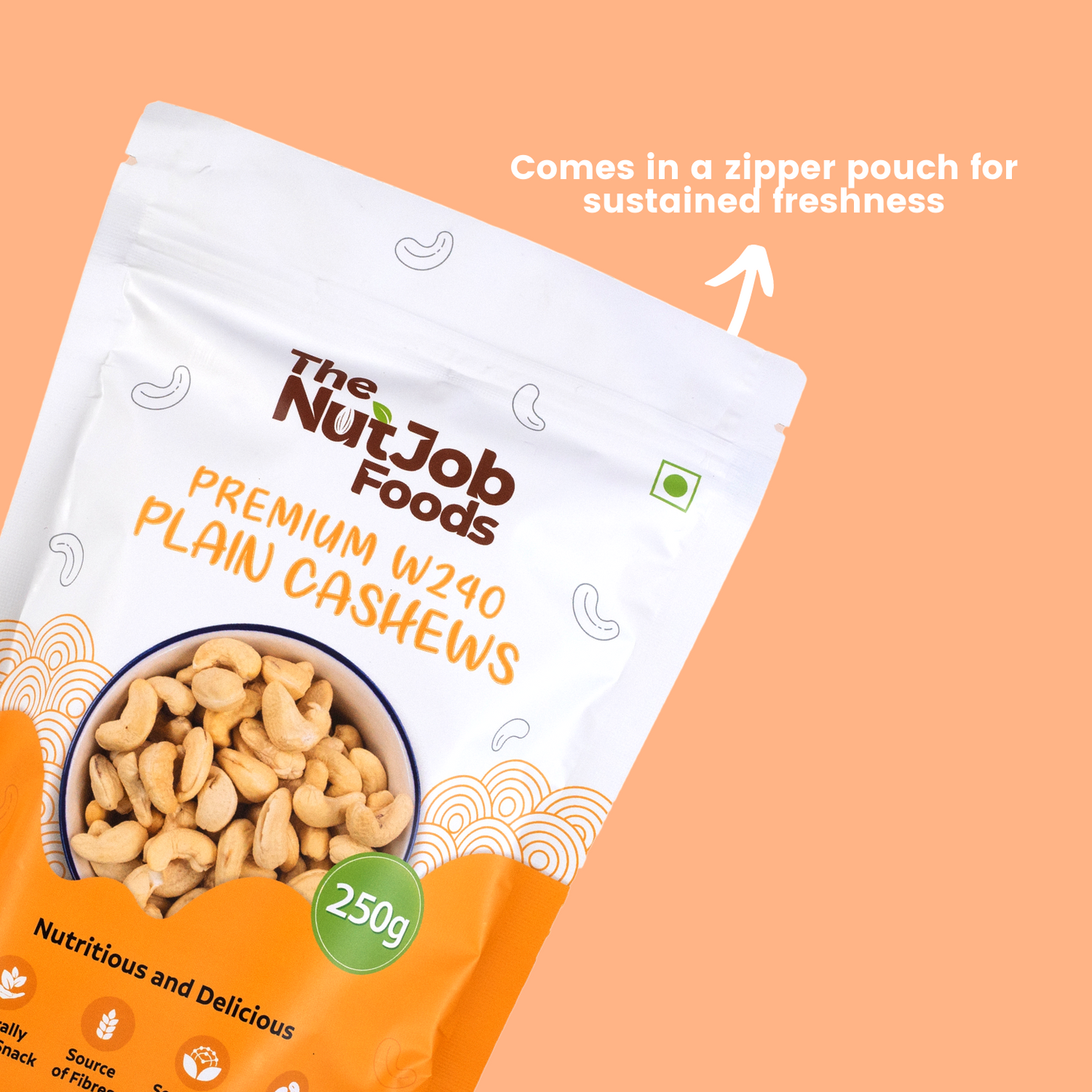 The NutJob Premium W240 Whole Cashews - 250g Pouch