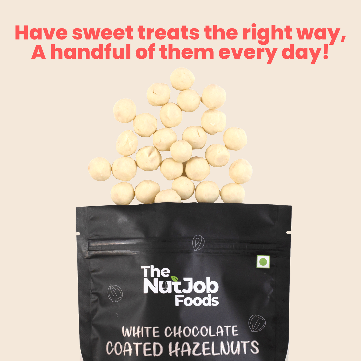White Chocolate Coated Hazelnuts - 250g Pouch - Chocolate Coated Nuts, Hazelnut Snack, Hazelnut Chocolate, White Chocolate, Gift