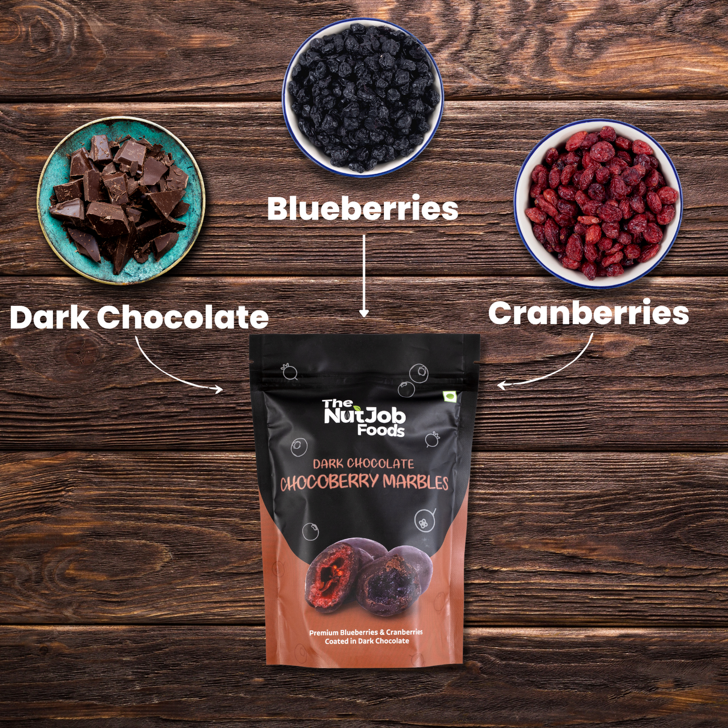 Dark Chocolate Chocoberry Marbles - Dried Blueberries & Cranberries coated in Dark Chocolate - 250g Pouch