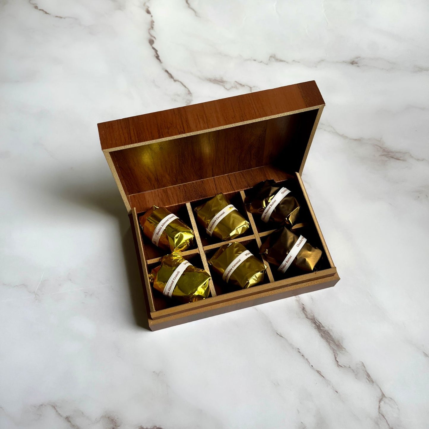 Assorted Chocolates Wooden Mini Box - Set of 2 Boxes - 6 Pieces X 2 Boxes - 180g