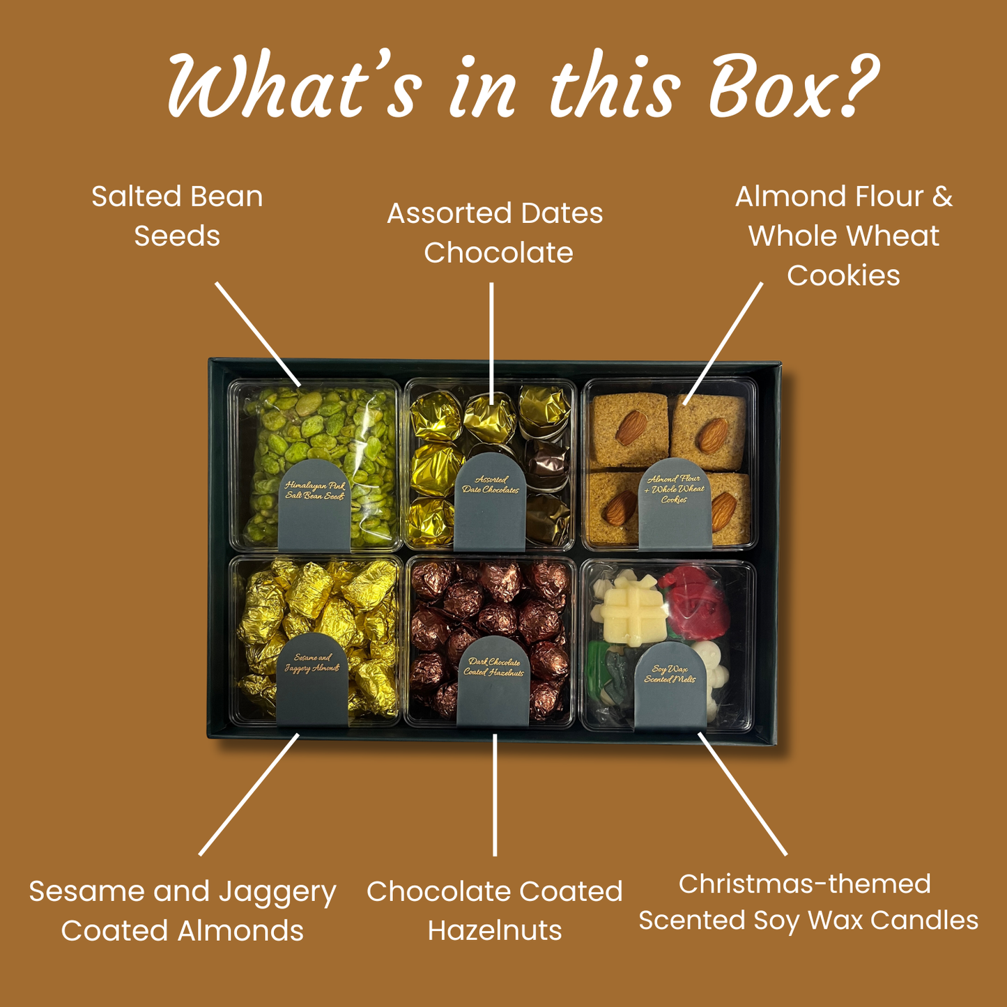 Luxury Christmas Gift Box with Assorted Chocolates, Cookies, Nuts and Candles, Premium Holiday Hamper