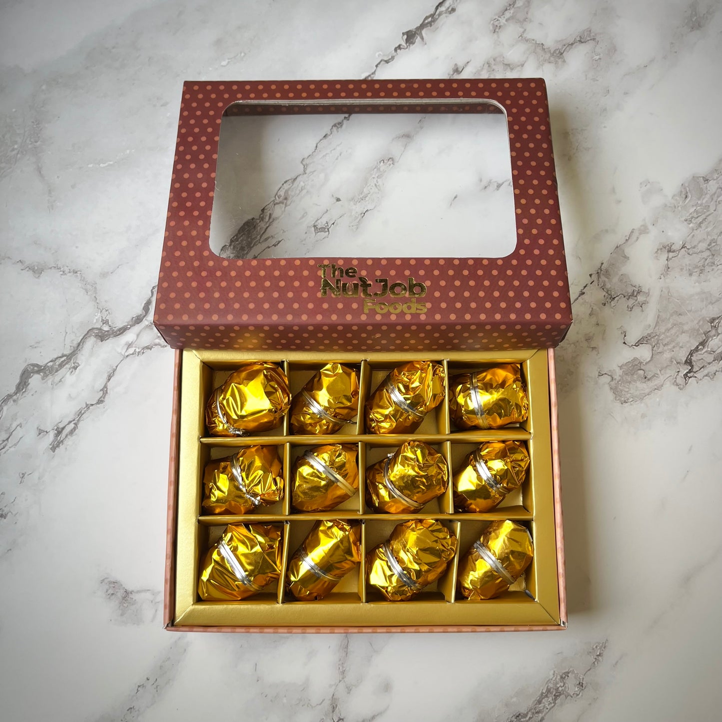 Dark Chocolate Coated Dates Stuffed with Almonds with Diced Almonds Coating - 12 Foil-Wrapped Pieces