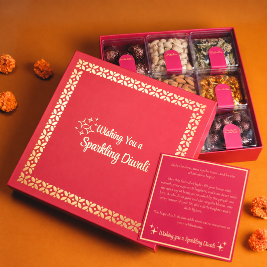 Sparkling Diwali Gift Box with Premium Nuts, Seeds, Chocolates, Cookies and Candles