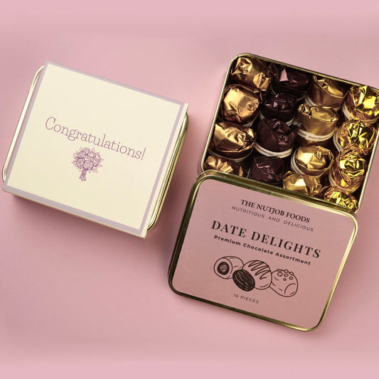 'Congratulations' Date Delights Premium Chocolate Gift Box, Assorted Dates Chocolates, 16 Pieces