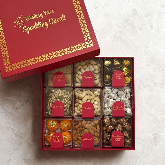 Sparkling Diwali Gift Box with Premium Nuts, Seeds, Chocolates, Cookies and Candles
