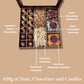 Diwali-Themed Wooden Gift Box with Nuts, Chocolates, Candles and Diwali Sleeve - 650g