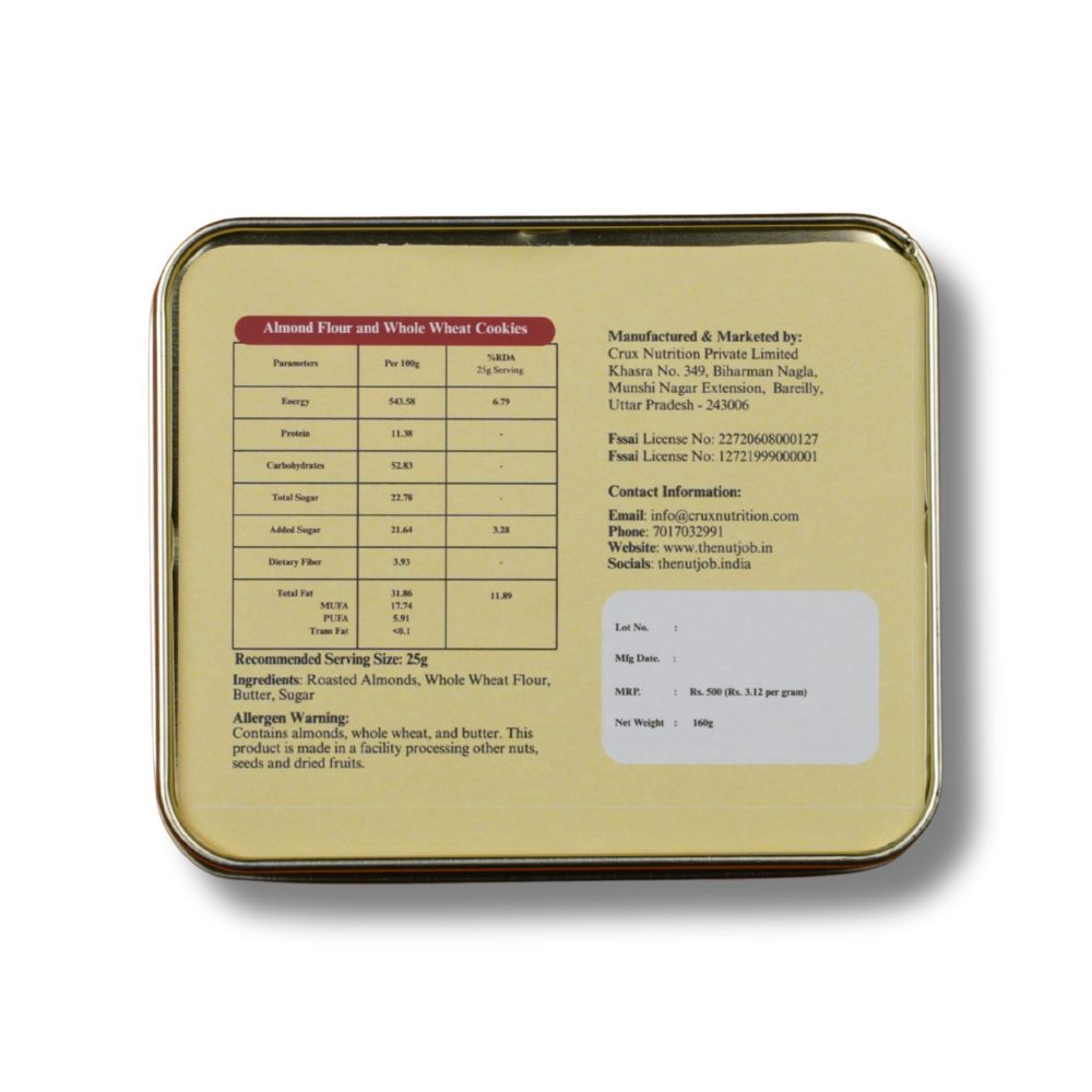 Almond Flour and Whole Wheat Cookies Tin Box - 24 Pieces