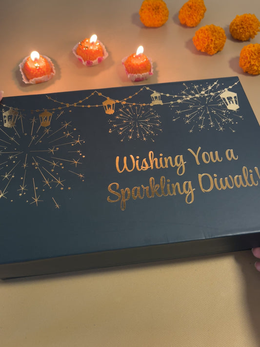 Luxury Diwali Gift Box with Almonds, Pistachios, Trail Mix, Dates Chocolate, Cookies, Motichoor Soy Candles, 600g