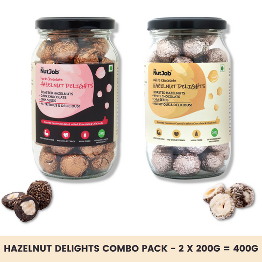 Hazelnut Delights (400g Combo Pack) - Dark Chocolate Hazelnut Delights(200g) & White Chocolate Hazelnut Delights(200g)