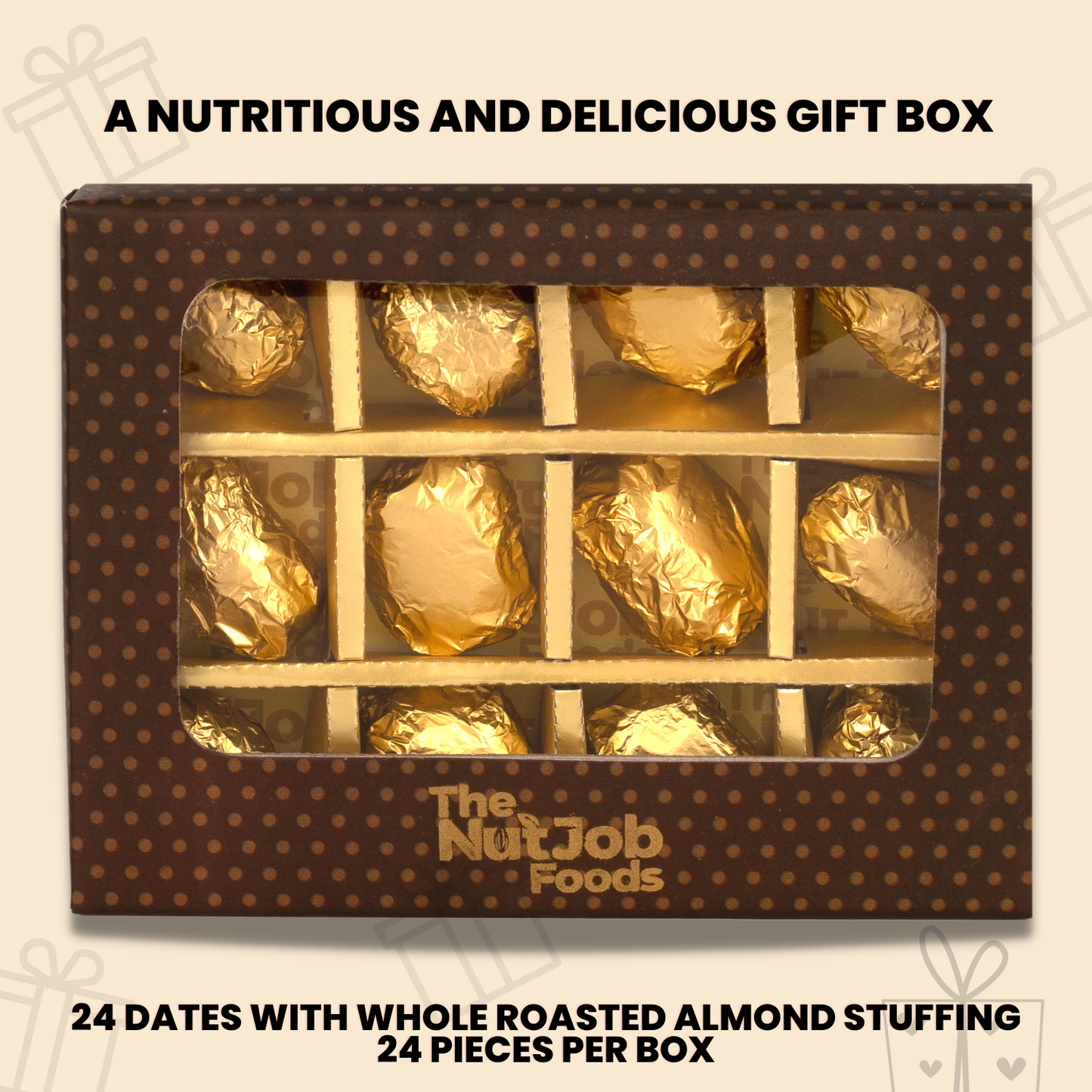 De-pitted Dates with Whole Roasted Almonds at their Centre - 24 Foil Wrapped Pieces