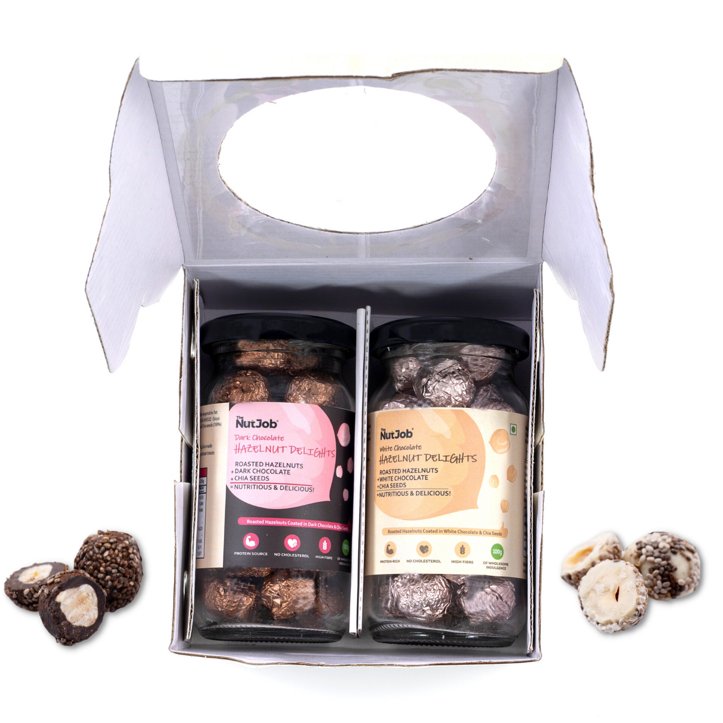 Hazelnut Delights - 200g Gift Box, Dark Chocolate Hazelnut Delights(100g) and White Chocolate Hazelnut Delights(100g)