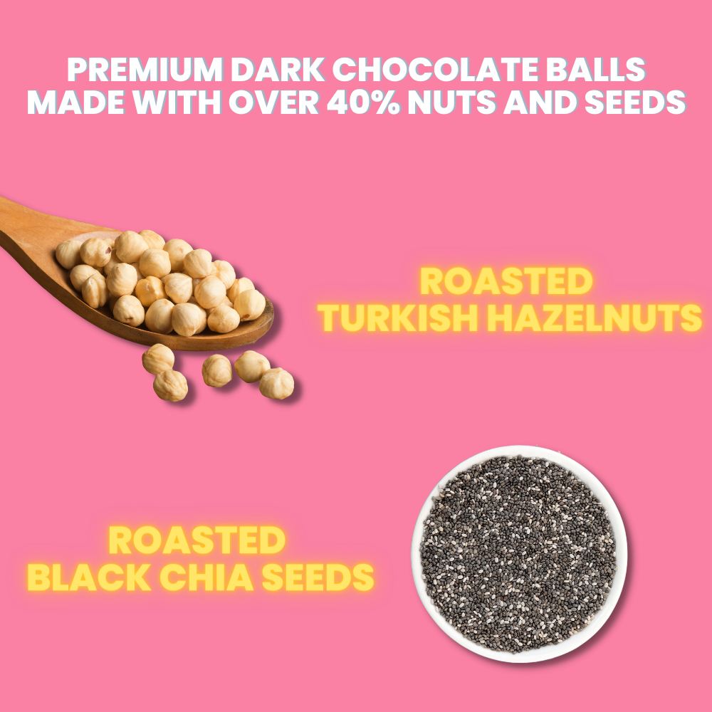 Dark Chocolate Hazelnut Delights - Dark Chocolate and Chia Coated Hazelnuts - 200g