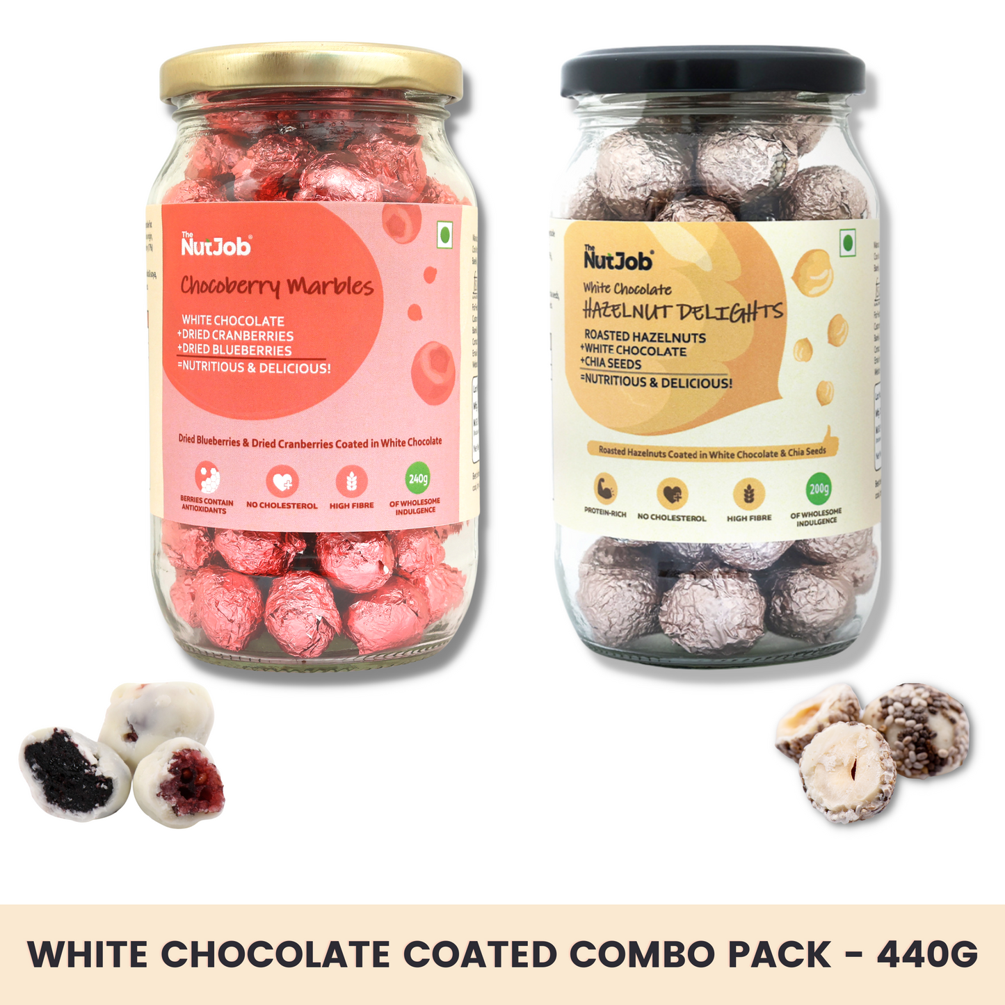 Combo Pack (440g) - Chocoberry Marbles(240g) and White Chocolate Hazelnut Delights(200g)
